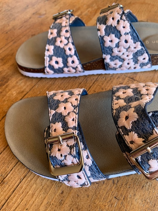 Madden Girl Pink Floral Double-Buckle Slide Sandals - Picture 16 of 16